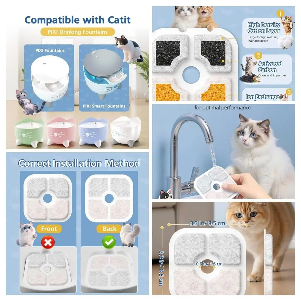 12 Cat Fountain Filter Compatible With Catit PIXI Fountain Water Filters s31